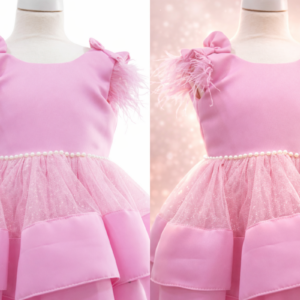 Βαπτιστικό Φόρεμα Κορίτσι "Pink Pearl Grace" – Χειροποίητο Premium Φόρεμα με Τούλι & Φιόγκο - Image 3