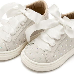 Παιδικά Sneakers Βάπτισης Κορίτσι Babywalker "Crystal White Sneaker" – Δερμάτινα με Swarovski LU6115_WH1 - Image 4