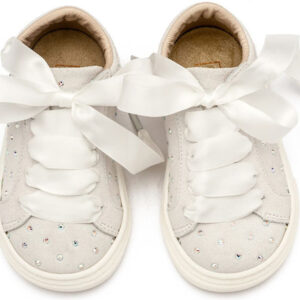 Παιδικά Sneakers Βάπτισης Κορίτσι Babywalker "Crystal White Sneaker" – Δερμάτινα με Swarovski LU6115_WH1 - Image 5